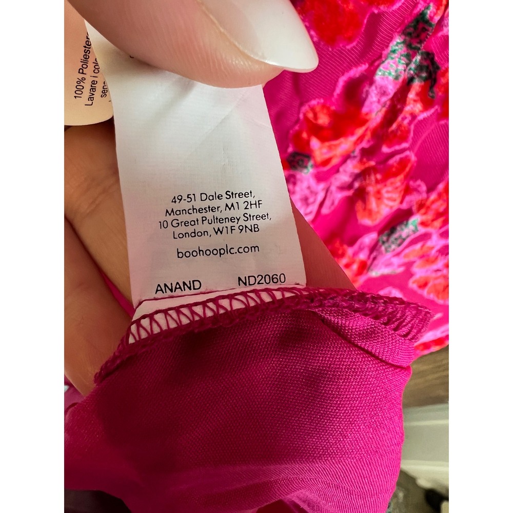 Boohoo Devore Cowl Neck Maxi Dress Hot Pink Floral Velvet GZZ11475 US 8 NEW, Y2K - Picture 7 of 16